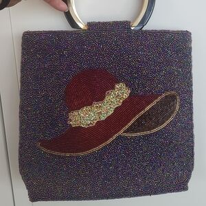 Vintage Exclusive By Asly's Fully Beaded Purple Handbag with Hat Design